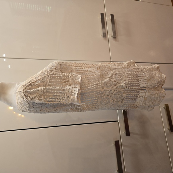 Crochet Cotton Scoop Neck Short Sleeve Top Shirt Cream Womens Size Small - Picture 3 of 7